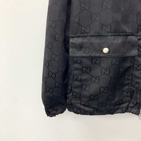 DM0118 Gucci Black Monogram Hooded Jacket With Front Pockets - Picture 4 of 8